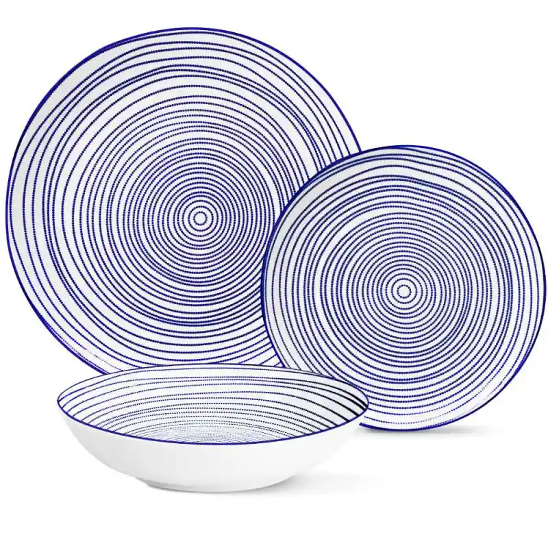 Obniżka ceny Serwis obiadowy porcelanowy MG Home Marea 18 elementów zestaw talerzy dla 6 osób biało-niebieski
