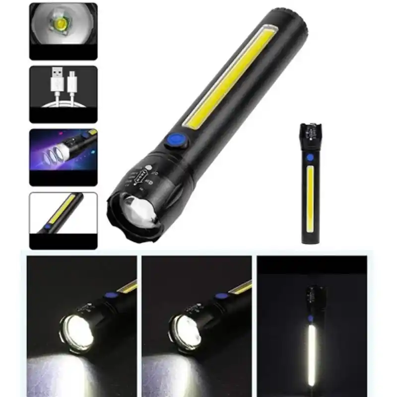 Taniej Latarka taktyczna LED ładowanie USB latarka w pudełku A 3611 COB ZOOM T6