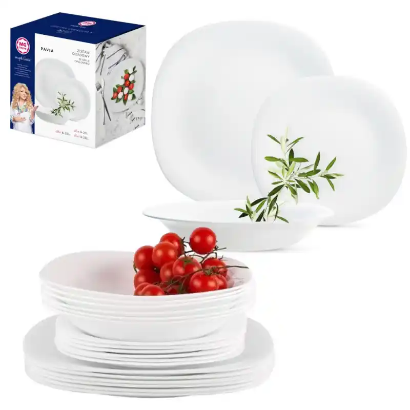 Serwis obiadowy 36 elementów dla 12 osób MG Home Pavia zestaw talerzy białe talerze Oferta czasowa