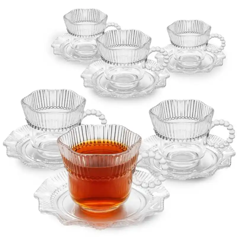 Filiżanki 200 ml ze spodkami do kawy herbaty na 6 osób serwis kawowy Altom Design Vivienne zestaw 6 sztuk Okazja