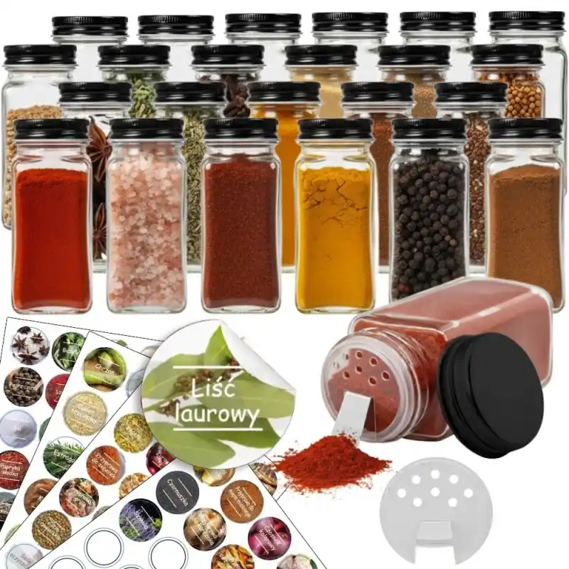 Oferta limitowana Zestaw 24 słoiczków 120 ml na przyprawy GierekHoff Flavor GH 1113 pojemniki z naklejkami na prezent