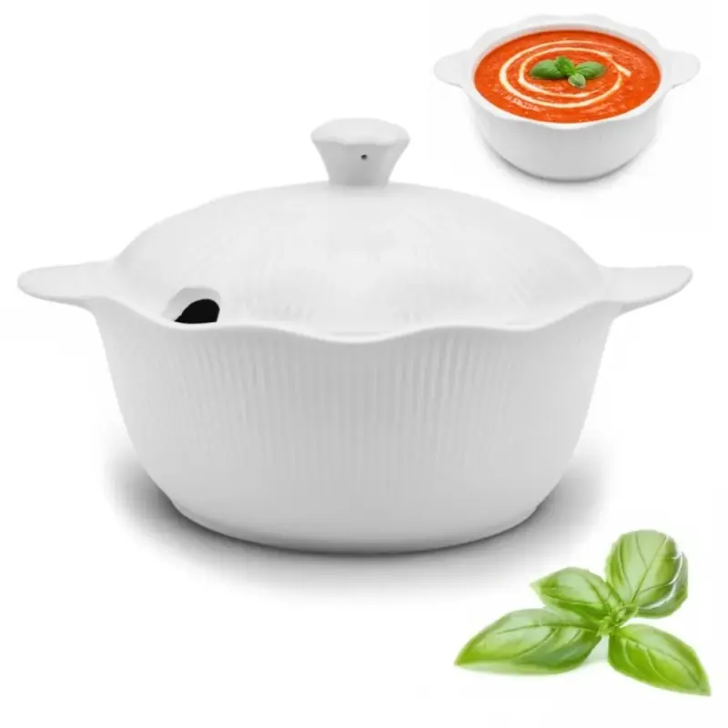 Hit cenowy Waza porcelanowa z pokrywką biała do zup 2.4 L okrągła TRAGAR
