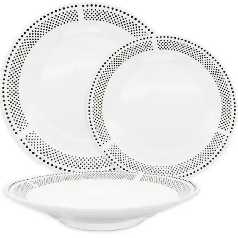 Premium Serwis obiadowy porcelana 18 elementów Bella Fiore białe talerze dla 6 osób wzór kropki