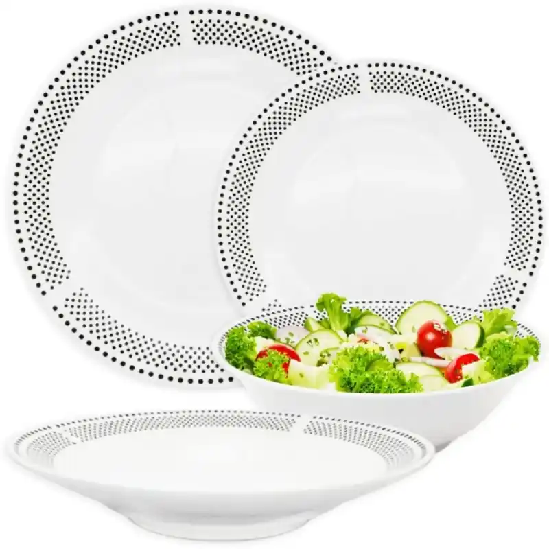 Kup teraz Serwis obiadowy porcelana 19 elementów Bella Fiore białe talerze miska dla 6 osób wzór kropki