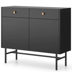 Komoda dwudrzwiowa Divenos z szufladami 104 cm Czarna Oferta