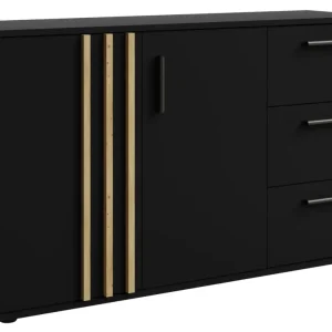 Komoda dwudrzwiowa Tollino z trzema szufladami 120 cm Czarna/Dąb artisan lamele Okazja