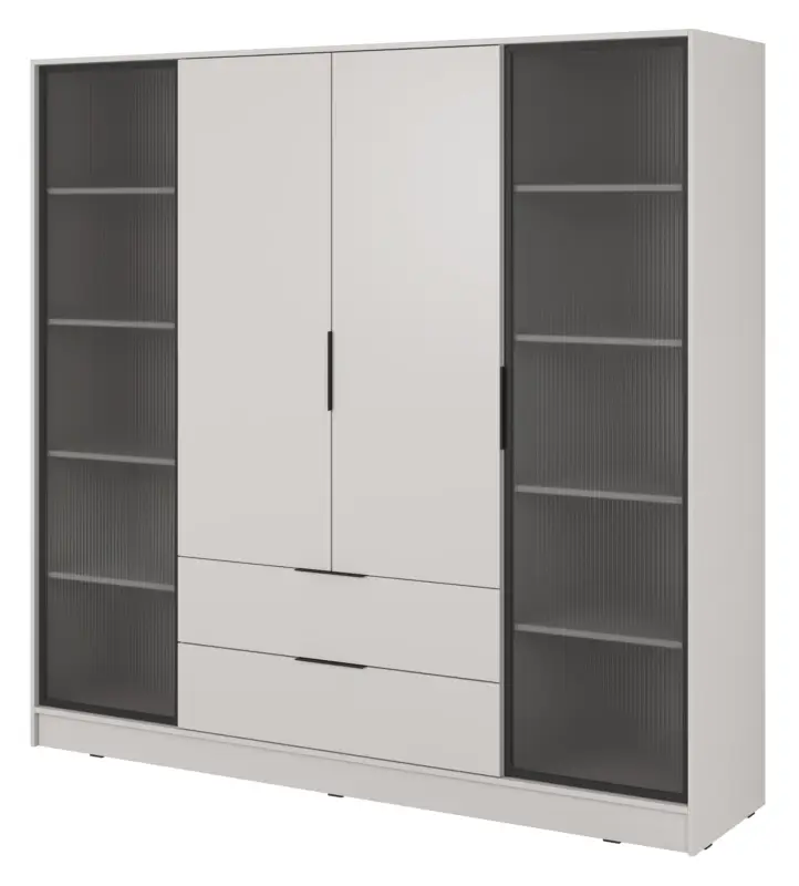 Szafa czterodrzwiowa Kelly z witrynami i dwiema szufladami 206 cm szarobeżowa Oferta