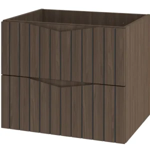 Bezpieczne zakupy Szafka pod umywalkę Stella 60 cm ryflowane fronty orzech / czarny mat