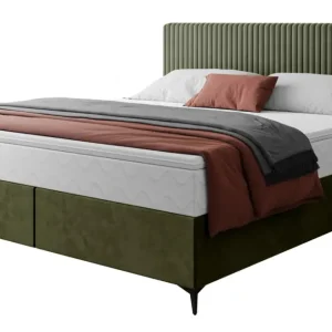 Łóżko kontynentalne 160x200 cm Falwo z pojemnikiem oliwkowe gruby sztruks Oferta limitowana