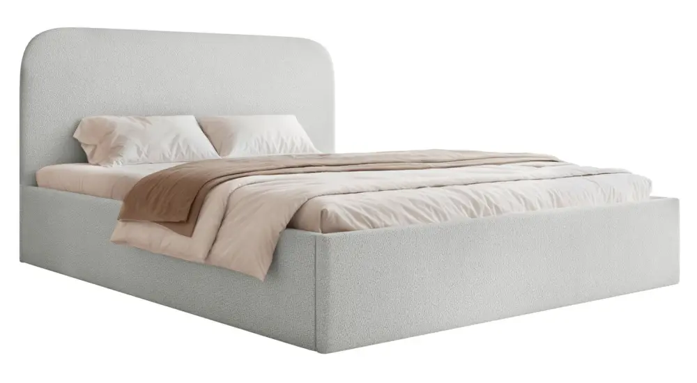 Łóżko tapicerowane 160x200 cm Sonvivo z pojemnikiem na pościel jasnoszare szenil stelaż metalowy Oferta czasowa