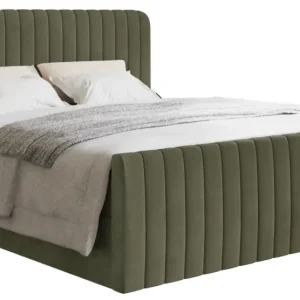 Łóżko kontynentalne 160x200 cm Saliano z pojemnikami i topperem oliwkowe welur Oferta