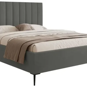 Cena promocyjna Łóżko tapicerowane 140x200 cm Veloro z pojemnikiem ciemnoszare welur stelaż metalowy na wysokich nóżkach