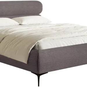 Łóżko tapicerowane 140x200 cm Roule Cord z pojemnikiem stelaż metalowy brązowe sztruks nóżki czarne Premium