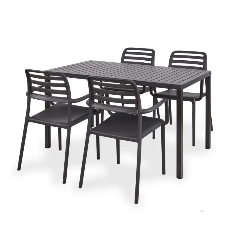 Zestaw ogrodowy stół Cube 140x80 cm i 4 krzesła z podłokietnikami Costa Nardi z certyfikowanego tworzywa antracytowy Cena promocyjna