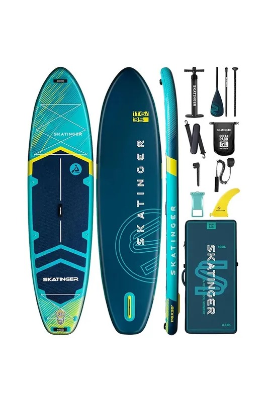 Skatinger deska do pływania z akcesoriami SUP Asiaticus 350 x 89 x 15 cm (11'6')kolor zielony Wybór klientów
