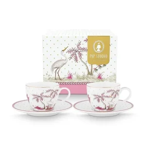 Pip Studio zestaw filiżanek ze spodkami dla 2 os. Jolie Dots Gold Pink 120 mlkolor biały Szybka wysyłka