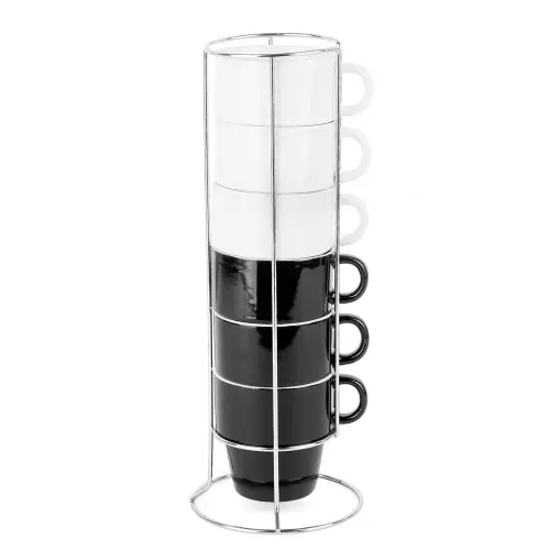 Komplet 6 kubków na stojaku Black & White 250 ml Łatwy zwrot
