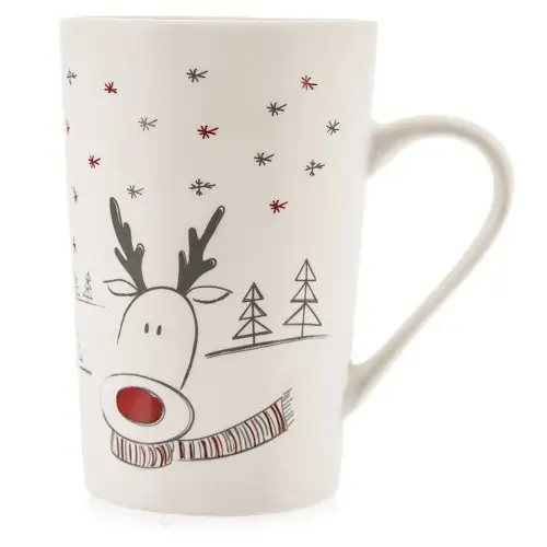 Kubek świąteczny porcelanowy renifer biały 430ml Wysoka jakość