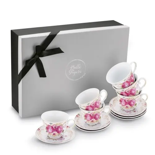 Łatwy zwrot Komplet sześciu filiżanek porcelanowych do kawy 250 ml