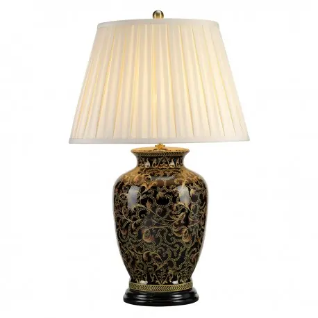 Darmowa dostawa Duża lampa stołowa ceramiczna Doris, czarno złota Ø 46xh73cm