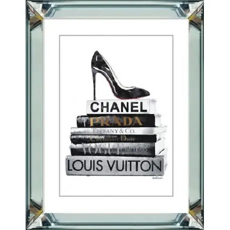 Do wyczerpania zapasów Obraz glamour 50x60x5 cm Black stiletto on books Chanel Prada lustrzana rama
