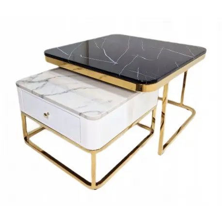 Eleganckie stoliki kawowe do salonu 80/60-50/40 cm złote marmurowe blaty Dostępne od ręki